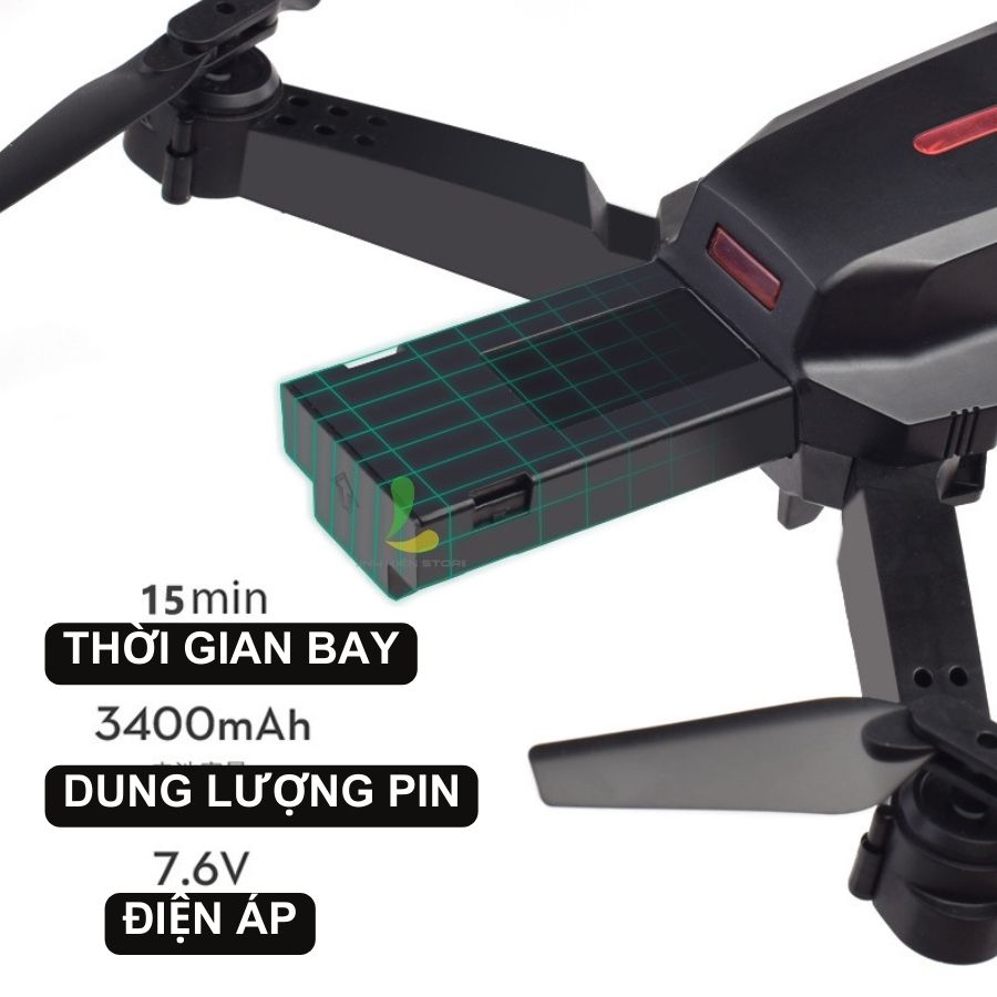 Pin flycam mini E88 - Phụ kiện cung cấp thêm 15 phút bay ấn tượng, dung lượng 1800mAh