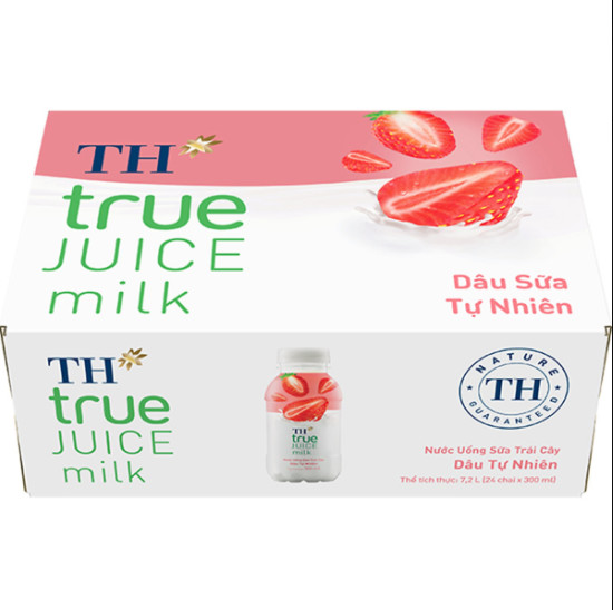 Thùng 24 chai Nước uống sữa trái cây TH True Juice Milk Dâu tự nhiên 300ml