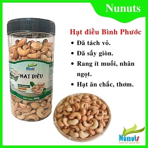 Hạt điều tách vỏ đã sấy giòn, nguyên hạt Bình Phước thơm ngon, hạt chắc, nhân ngọt mới , không chất bảo quản Nunuts