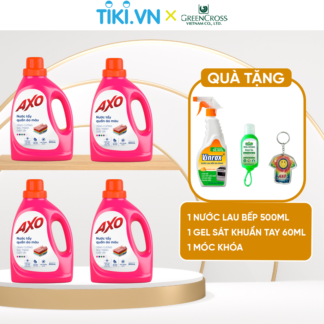 Combo Nước tẩy quần áo màu đánh bay vết bẩn AXO 800ml đa dạng mùi hương