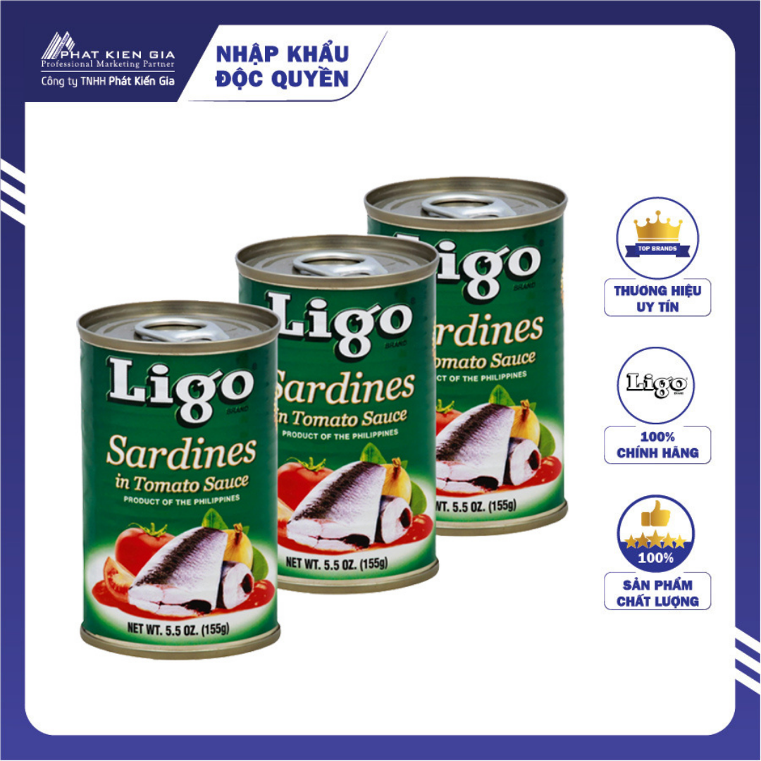 COMBO 3 Hộp Cá Mòi Sốt Cà Ligo 155g (Thương Hiệu Mỹ - SX Philipines)