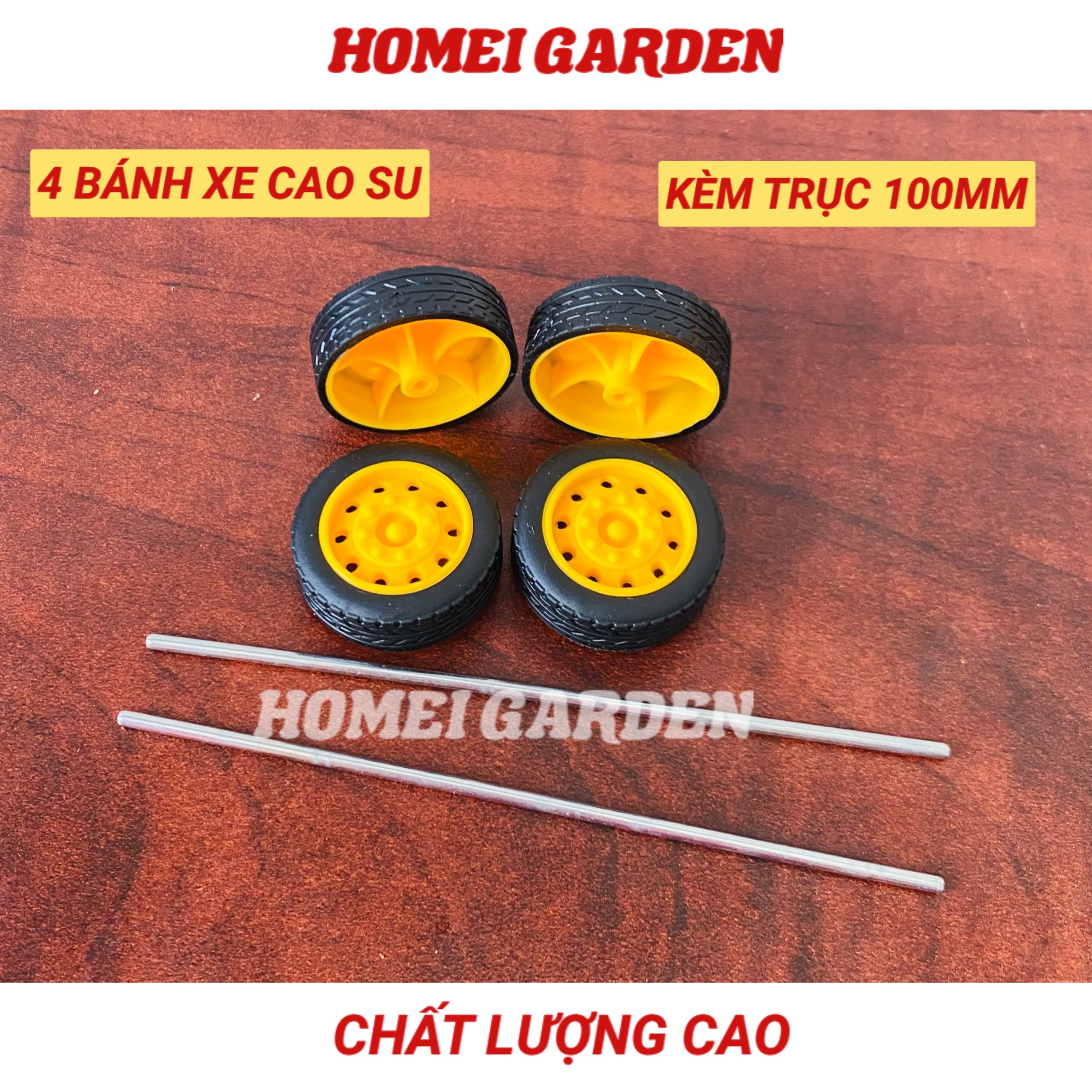 4 Bánh xe mini vỏ cao su 27mm kèm 2 trục 100mm mới 100% - HM0051