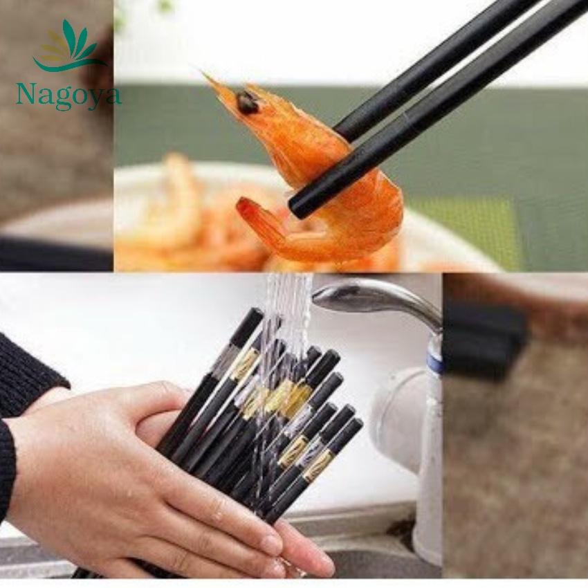 Set 10 Đôi Đũa ăn Mạ Vàng Hàn Quốc, Ăn Cao Cấp, Khảm Vàng, Chịu Nhiệt, Chống Trơn tốt hơn đũa gỗ -Nagoya2019