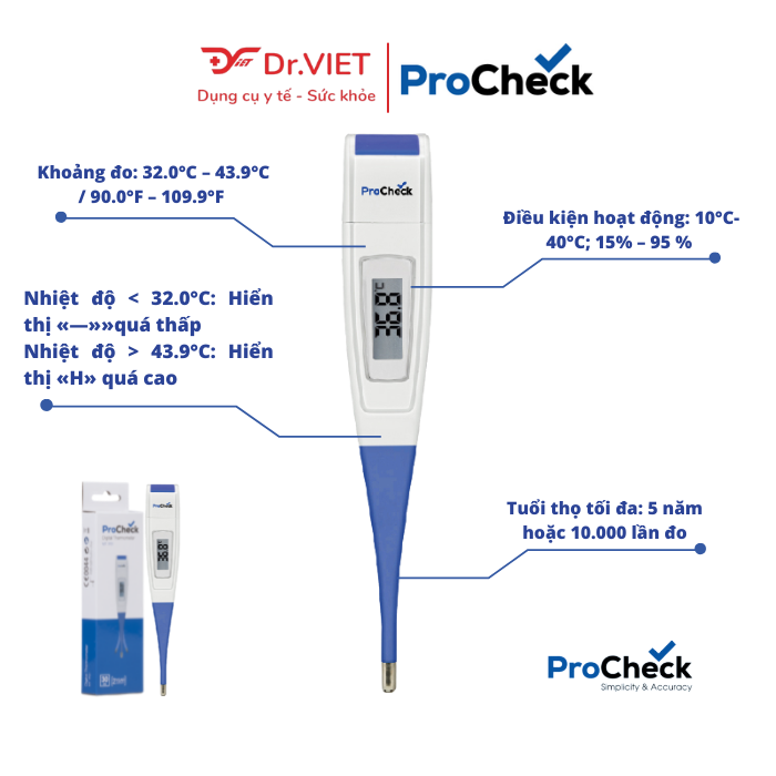 Nhiệt Kế Điện Tử Dạng Bút Procheck MT1P21 Chính Hãng. Dễ sử dụng, đo nhanh, chính xác, cho kết quả sau 30 giây. Thông báo bằng tiếng bíp, có cảnh báo sốt.