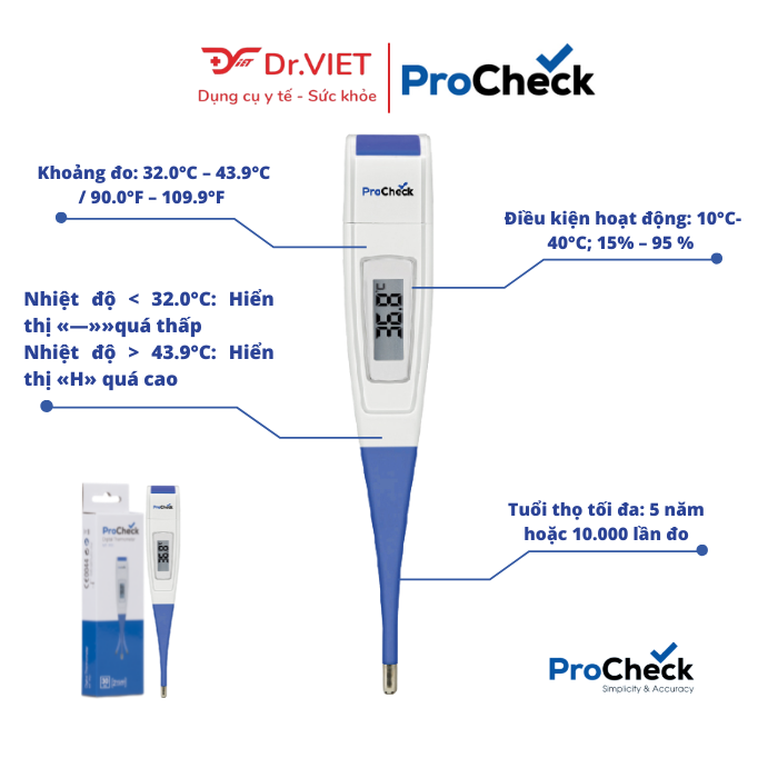 Nhiệt Kế Điện Tử Dạng Bút Procheck MT1P21 Chính Hãng. Dễ sử dụng, đo nhanh, chính xác, cho kết quả sau 30 giây. Thông báo bằng tiếng bíp, có cảnh báo sốt.