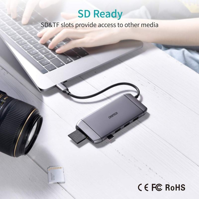 Hub Chuyển Đổi Type C 9 in 1 Type C To HDMI 4K/ PD 100W/ USB 3.0/ Rj45 Ethernet/ VGA/ TF/ SD CHOETECH HUB-M15