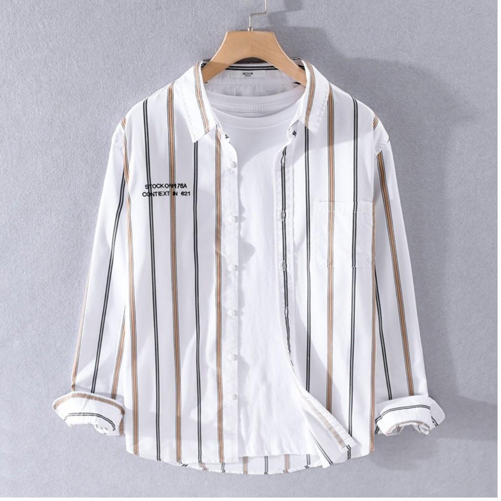 Áo Sơ Mi Nam Tay Dài Phối Sọc 621 Chất Vải Mềm Mịn Chuẩn Shop Thời trang TOP FASHION SHOP
