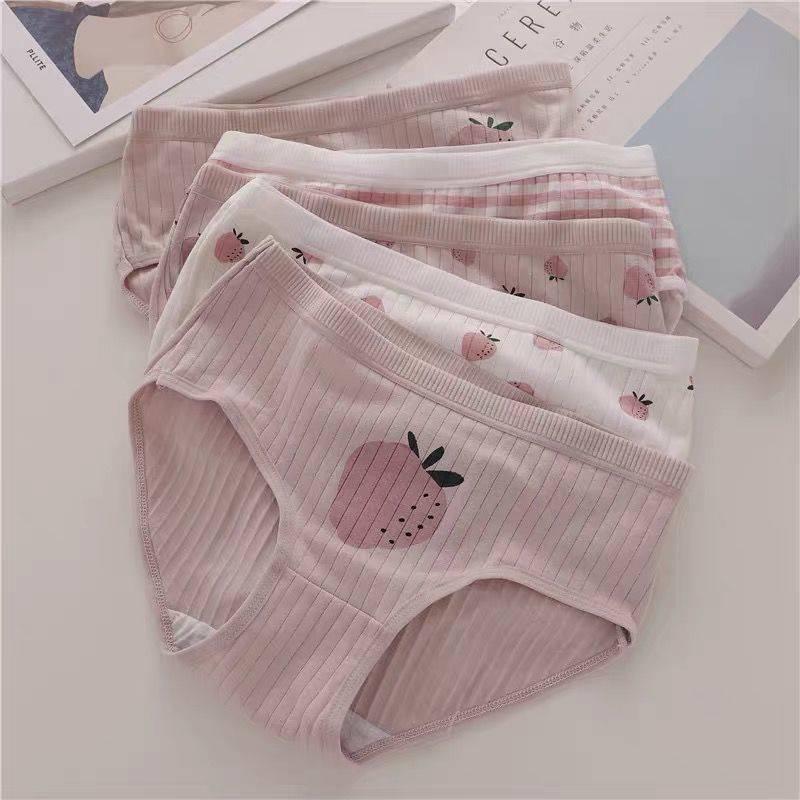 Quần Lót Qủa Dâu Nữ Cotton Tăm Tre Cao Cấp Nâng Mông Hình Trái Dâu Dễ Thương Đáng Yêu