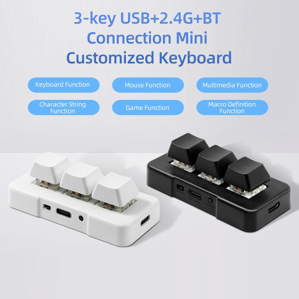 MK321-Pro 3-key Mini Customized Keyboard with Mechanical Blue Switch USB+2.4G+BT Connection for Office Game Multimedia White