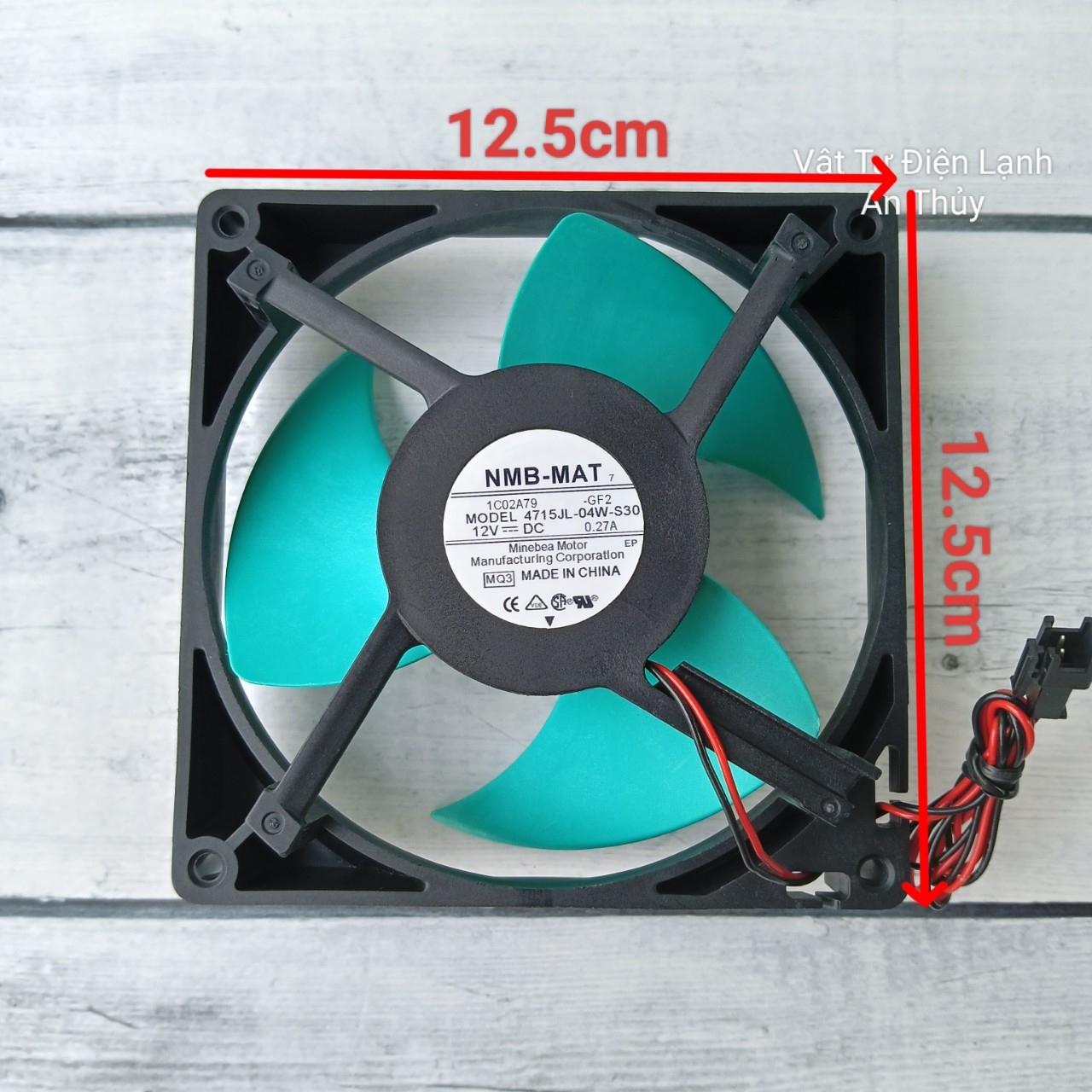 Quạt Tủ Lạnh 2 Dây 12V Kích Thước 12.5cm x 12.5cm Cánh Xanh Hàng Hãng NMB