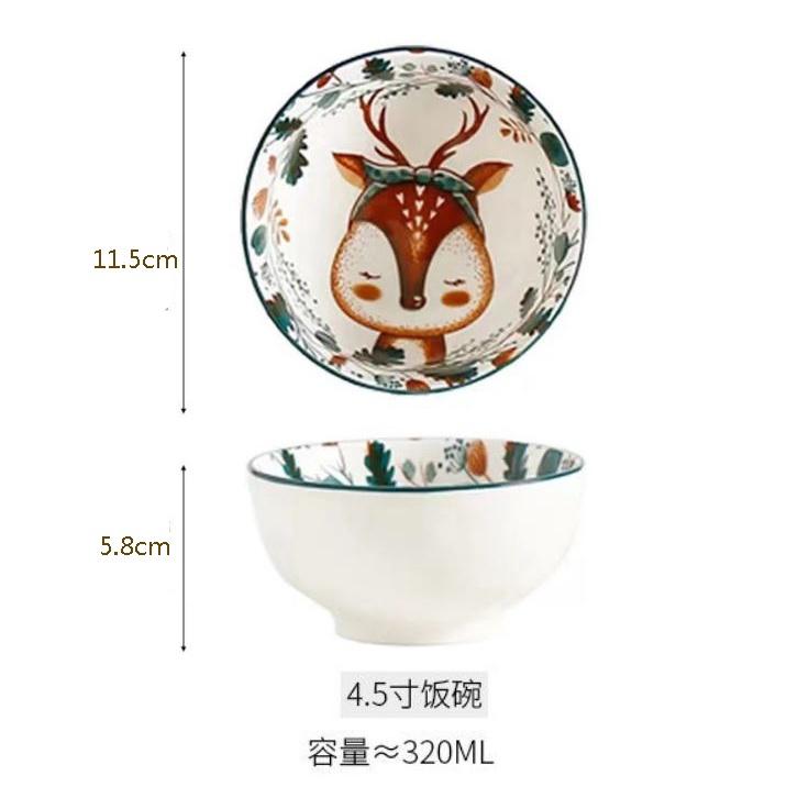 Bộ chén bát ăn cơm, đĩa khay gốm sứ Nai decor cao cấp
