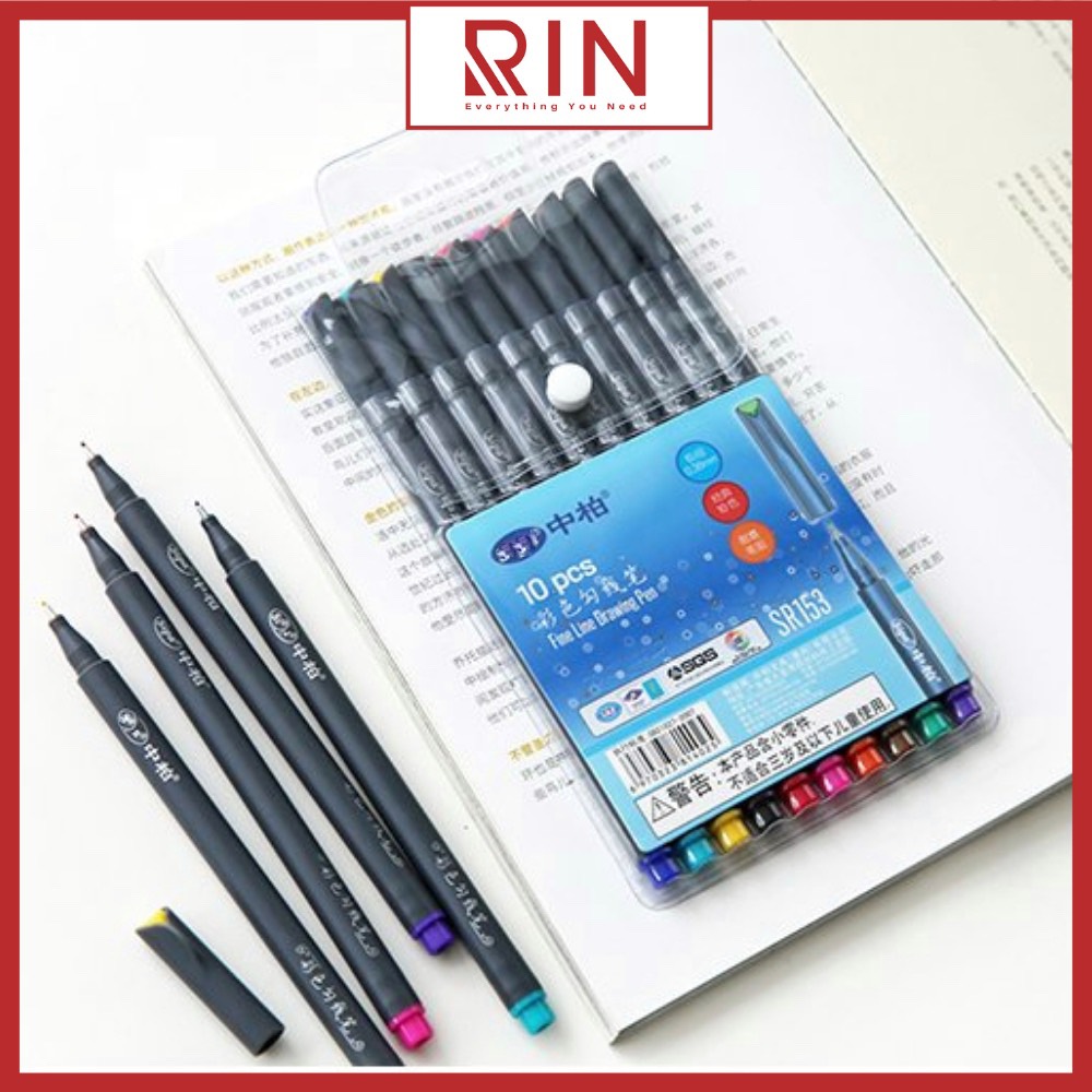 Bộ bút đi nét/ bút lông kim Fine Pen – Ngòi bọc kim loại – Màu gốc nước – Bộ 10 màu