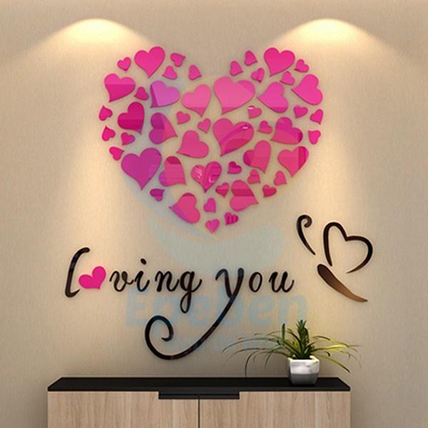 Tranh dán tường mica 3d decor khổ lớn i love you trang trí phòng khách, phòng ngủ, phòng cưới