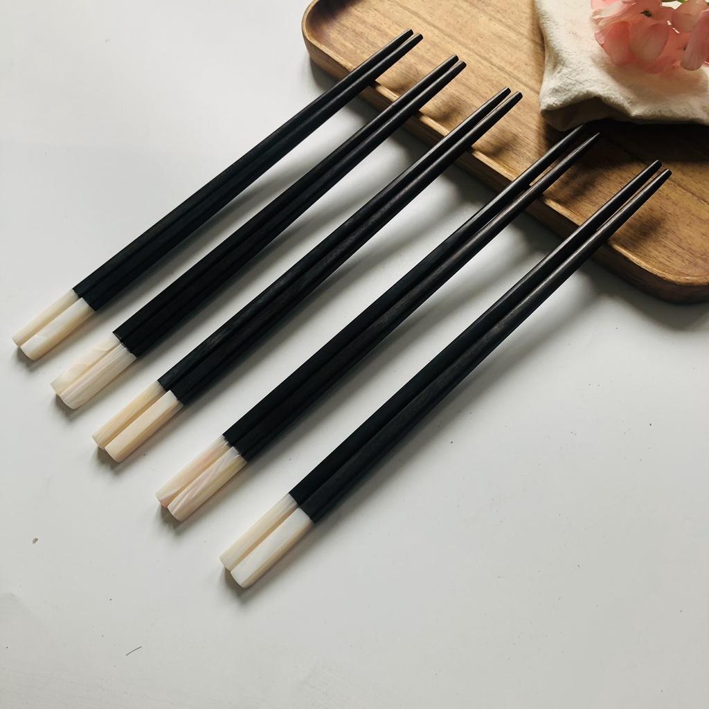 ĐŨA GỖ MUN Cán Khảm Trai Trắng 25cm, Đũa Gỗ Ăn Cơm, Phụ Kiện Bàn Tiệc, Chụp Ảnh Trang Trí