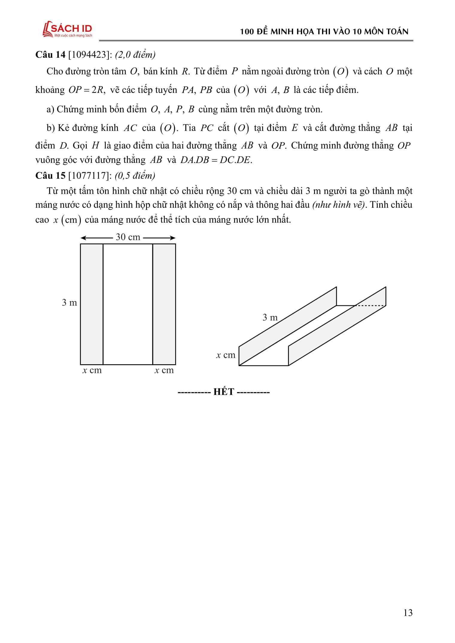 Sách - 100 Đề Minh Họa Thi Vào 10 - Môn Toán