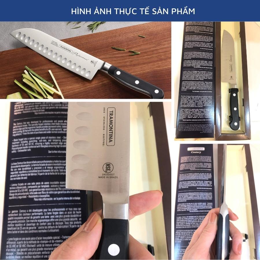 Combo 2 Dao Thép Rèn Nguyên Khối Cao Cấp Gồm 1 Dao Thái Thịt Santoku 18cm và 1 Dao Gọt Hoa Quả 10cm TRAMONTINA Century Sản Xuất Tại BRAZIL - Hàng Chính Hãng
