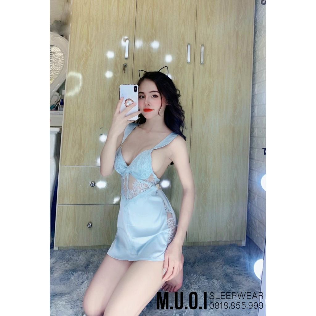 Váy ngủ sexy Quảng Châu - Sx 142 - Váy ngủ lụa phối ren ngực cao cấp QCCC có sẵn( có video+ảnh thật)