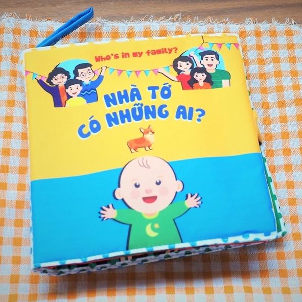 Sách vải song ngữ Lalala baby, có âm thanh, chủ đề gia đình cho trẻ 1 - 2 tuổi - &quot;nhà tớ có những ai?&quot;