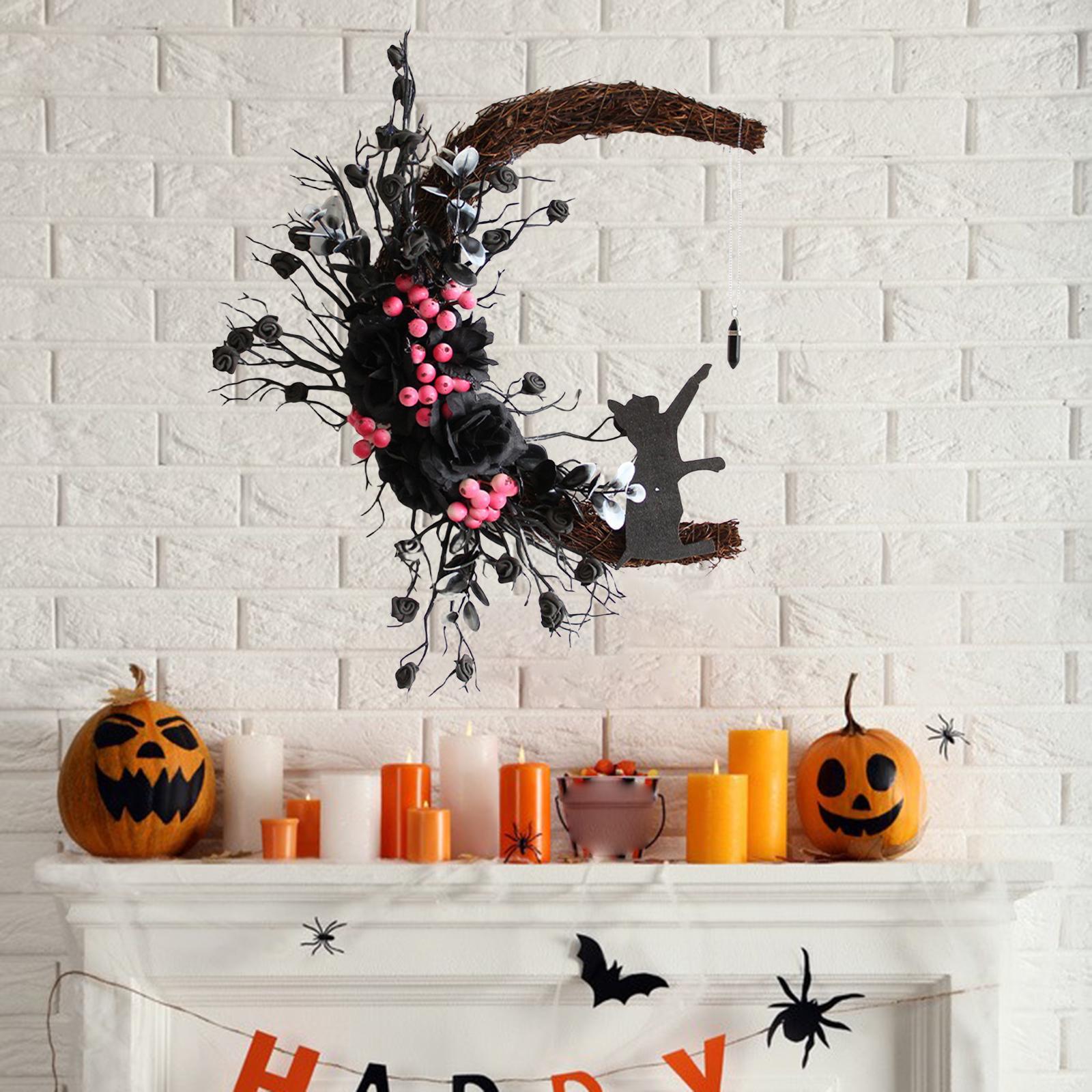 Cute Cat Wreath Halloween Fall Hanging Home Decor Outside for Door ...