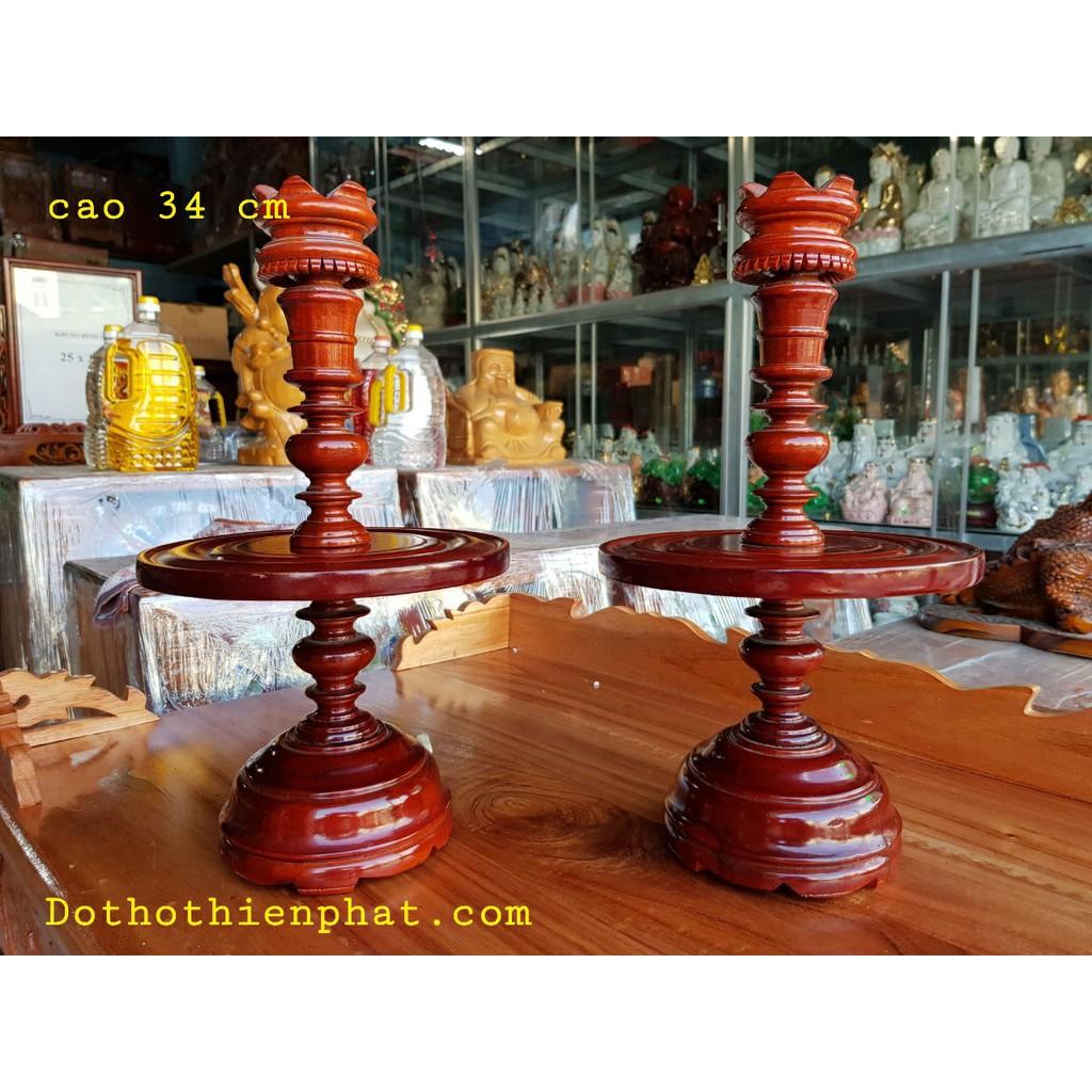Cặp chân đèn gỗ xà cừ cao 34 cm