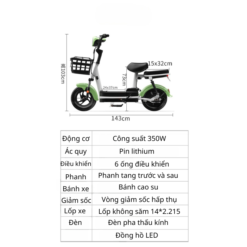 Xe Đạp Điện Premi Pin Lithium 12Ah (35-40Km), Tốc Độ Đến 25Km/h, Xe Đạp Điện Mẫu Mới