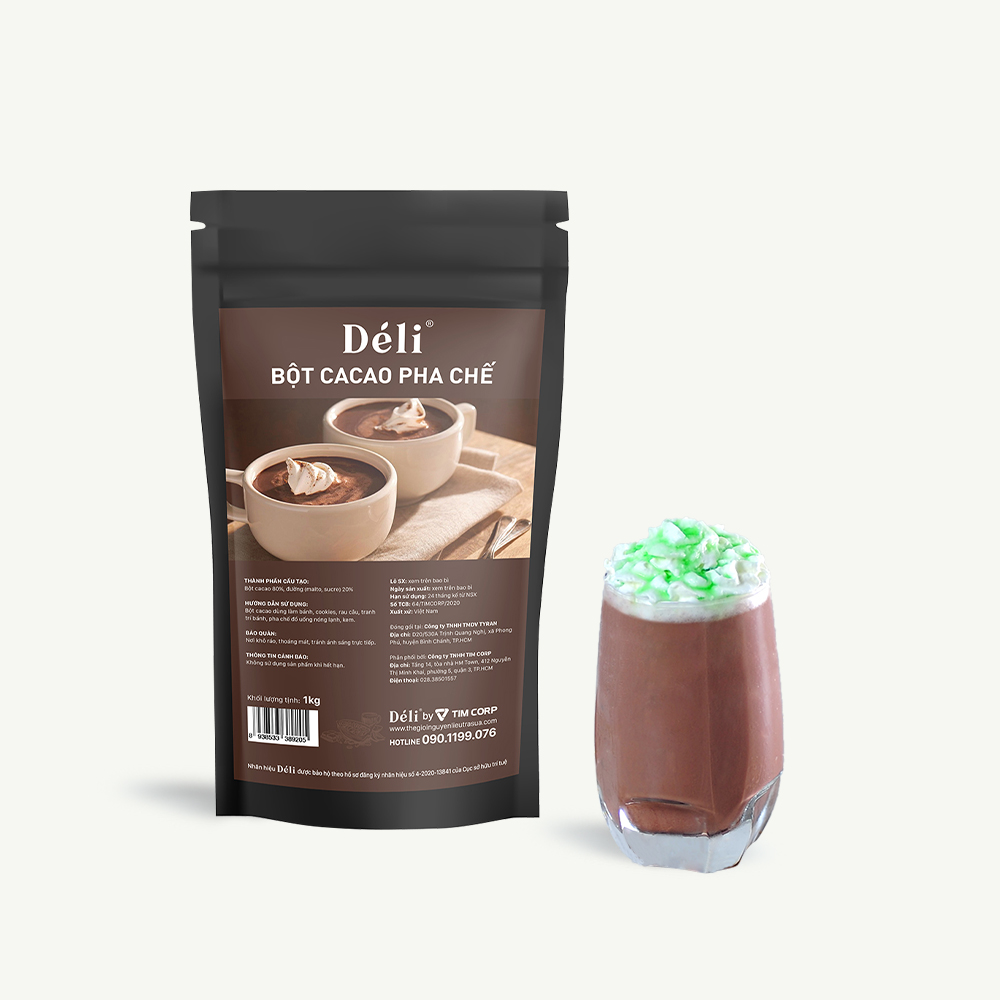 Bột pha trà sữa Déli 1kg+ Hồng trà Déli 500gr+ Bột cacao Déli 1kg [COMBO nguyên liệu pha chế 50ly trà sữa Chocolate] HSD: 12 tháng