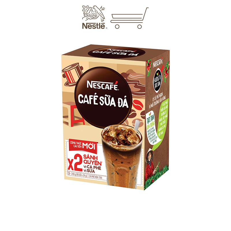 [Tặng 1 bình nước Water Reminder 700ml] Combo 2 hộp cà phê hòa tan Nescafé 3in1 cà phê sữa đá (Hộp 10 gói x 24g)