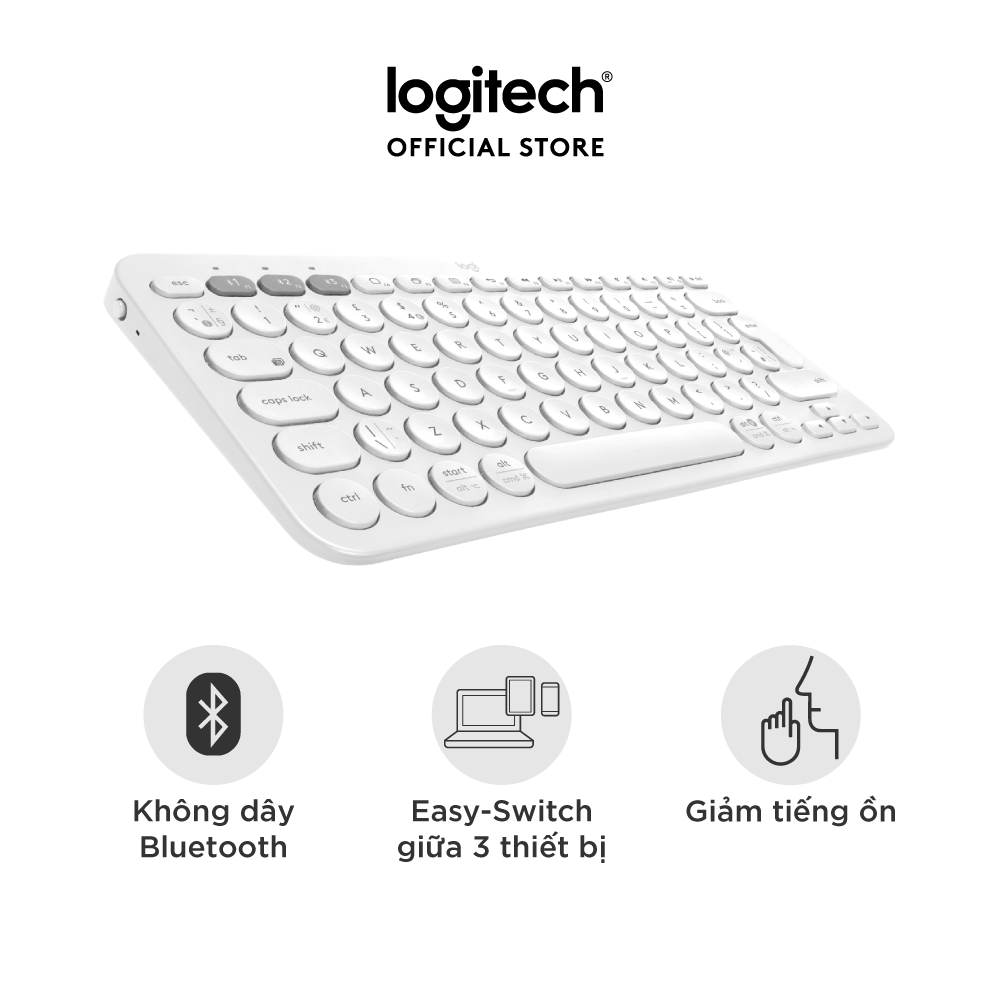 Bàn phím không dây Bluetooth Logitech K380 - Kết nối 3 thiết bị, giảm ồn, gọn nhẹ dễ mang đi, phù hợp Mac/ PC/ Laptop/ Điện thoại - Hàng chính hãng - Màu Trắng