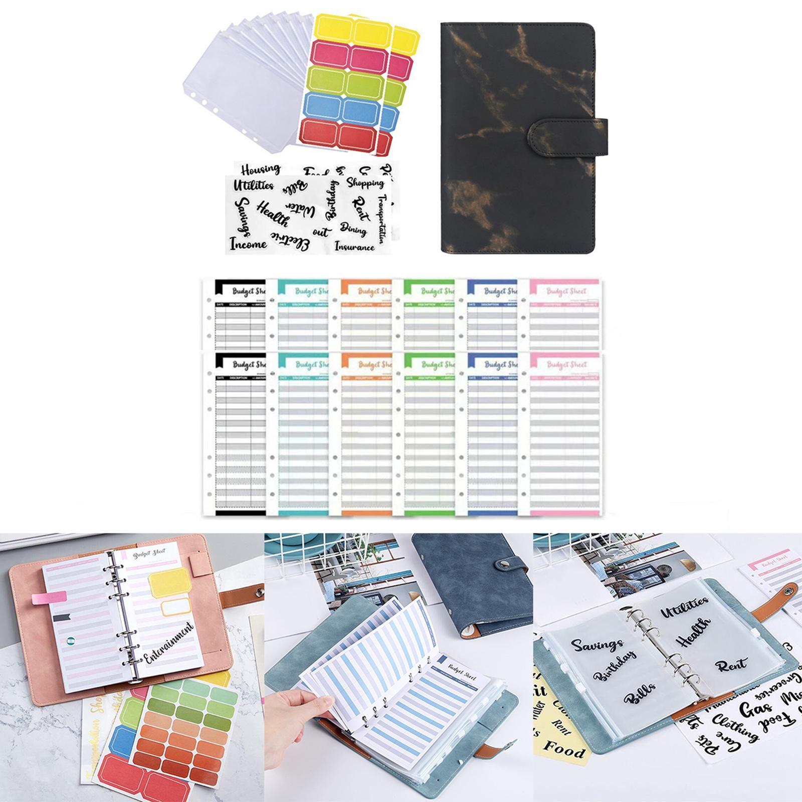 6 Rings A6 Notebook Binder Paper PU Leather Transparent Pockets with Zipper Envelopes
