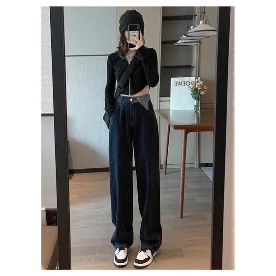 Quần bò ống rộng culottes kiểu dáng ulzzang cho nữ, quần jean ống rộng cạp túi KH097