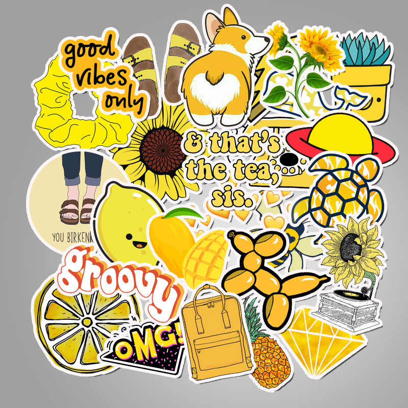 Set 60 Sticker chủ đề màu Vàng, yellow ảnh ép lụa