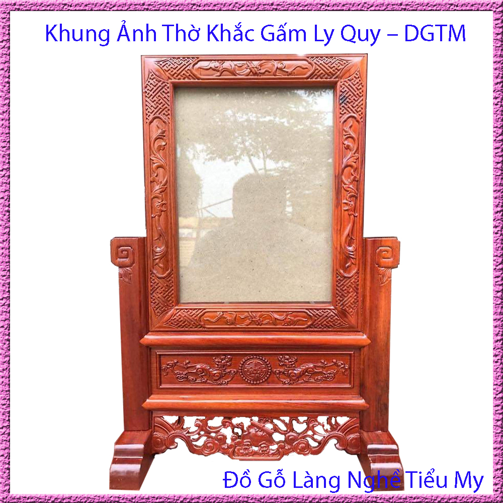 Khung Ảnh Thờ Gia Tiên Khắc Gấm Ly Quy Gỗ Hương