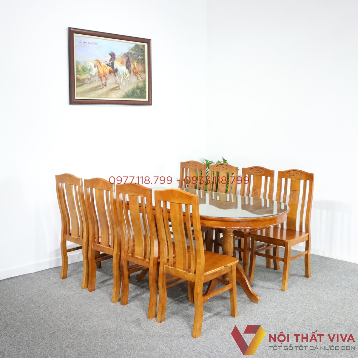 Bàn Ăn Gỗ Sồi Oval 8 Ghế Đẹp Giá Rẻ