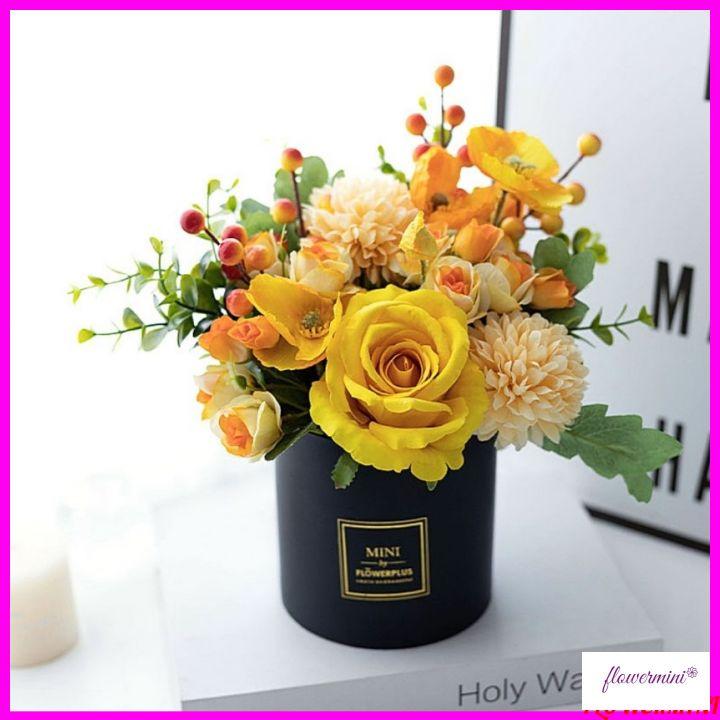 Lọ hoa hồng điểm quả cherry cắm sẵn nhiều mẫu để bàn trang trí nội thất, decor nhà hàng xinh xắn FLowermini
