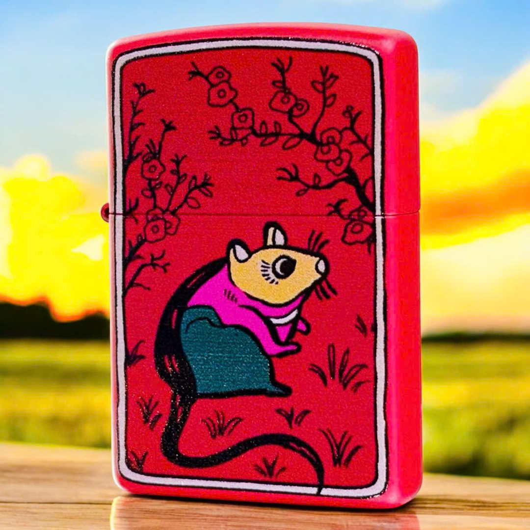 Bật lửa Zippo Year of the Rat - Phiên Bản 12 Con Giáp (Tuổi Tý) Thiết Kế Việt Nam, Sơn Tĩnh Điện Đỏ May Mắn Chính Hãng