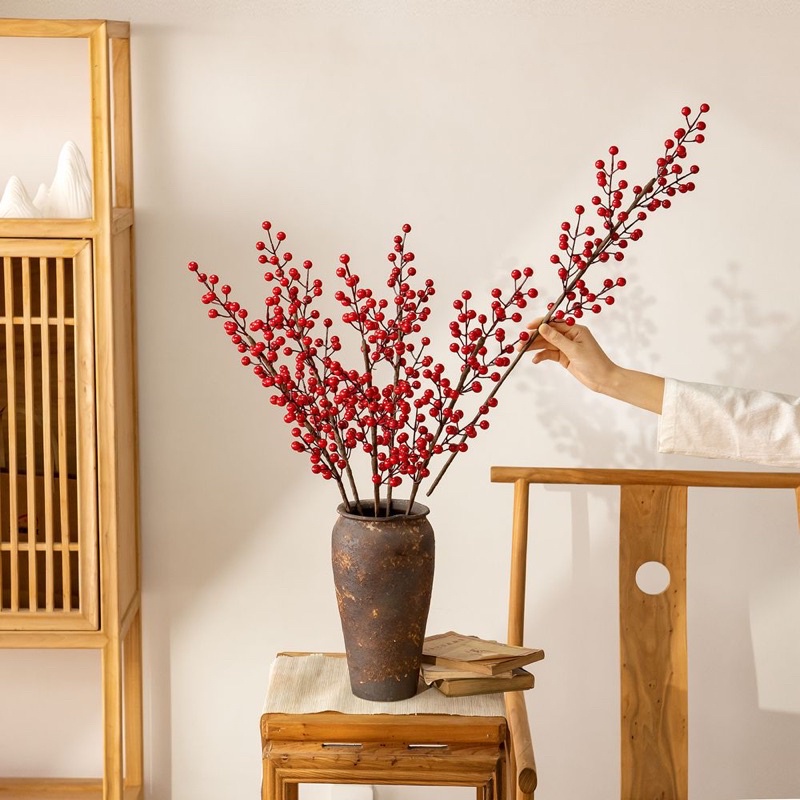 Nhánh Đào Đông Đỏ Trang Trí 74Cm Cắm Bình Cực Đẹp