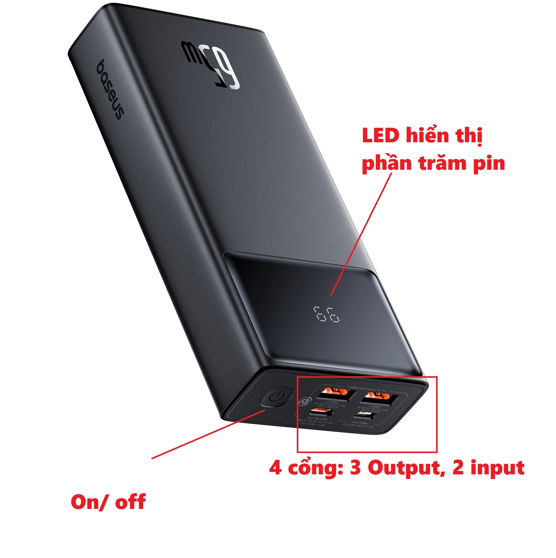 Pin dự phòng sạc nhanh 65W dung lượng 20.000mA cho laptop máy tính bảng Baseus Star lord PPXJ2065 _ hàng chính hãng