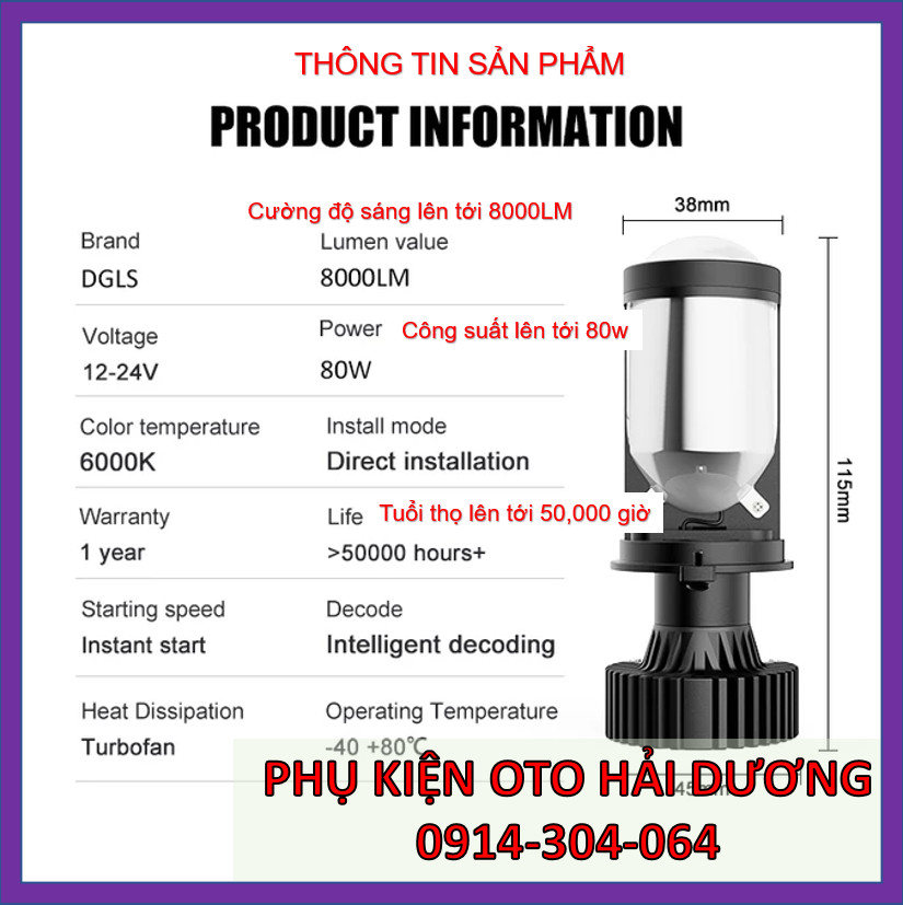 Đèn Pha Led xe ô tô, xe máy Y6 mini lens siêu sáng Y6