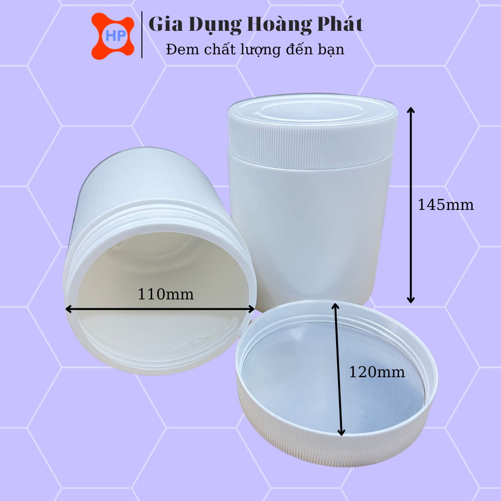 Hũ Nhựa HDPE 500 Gram - 1000 Gram - Nắp Trắng Vặn Ren + Seal Chống Tràn Khò Nhiệt