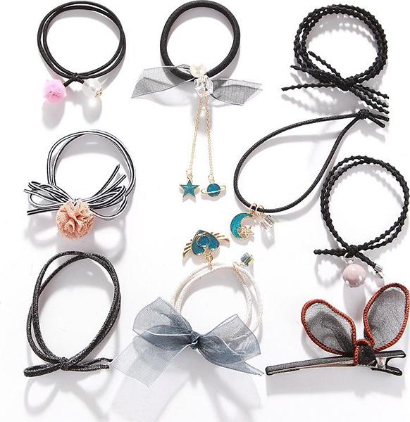 Bộ 9 dây buộc tóc cao cấp kèm túi lưới