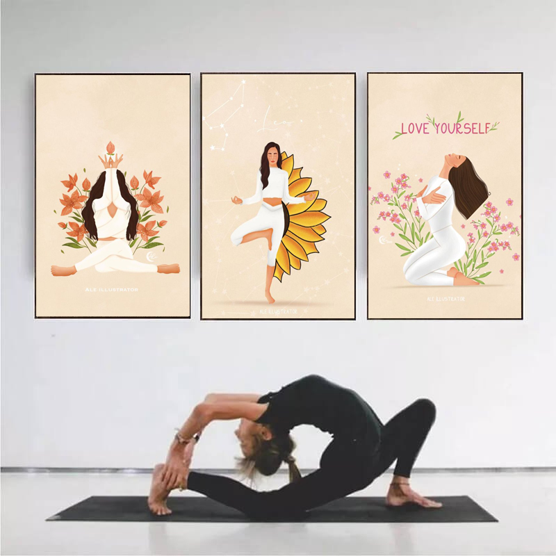 Tranh treo tường yoga 9 trang trí decor phòng tập lớp học kèm đinh treo