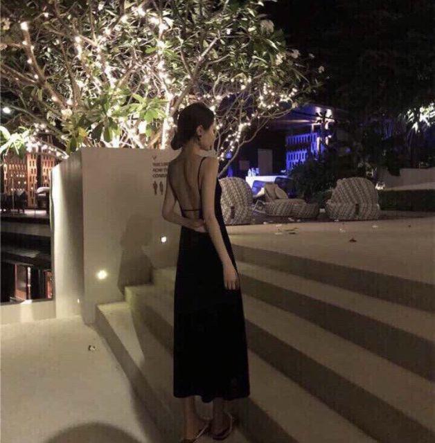 Đầm maxi hở lưng cổ V (có ảnh thật
