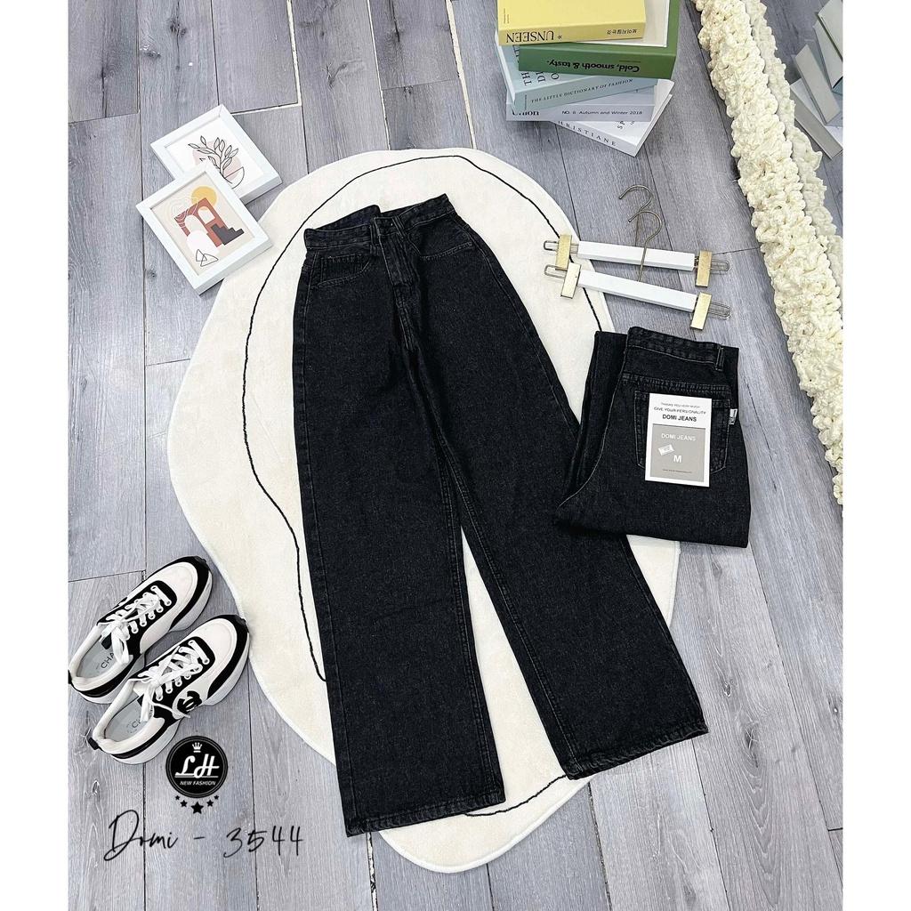 Quần jean nữ ống rộng, quần bò màu xám đen muối tiêu trơn lưng cao đơn giản Lê Huy Fashion MS 3544