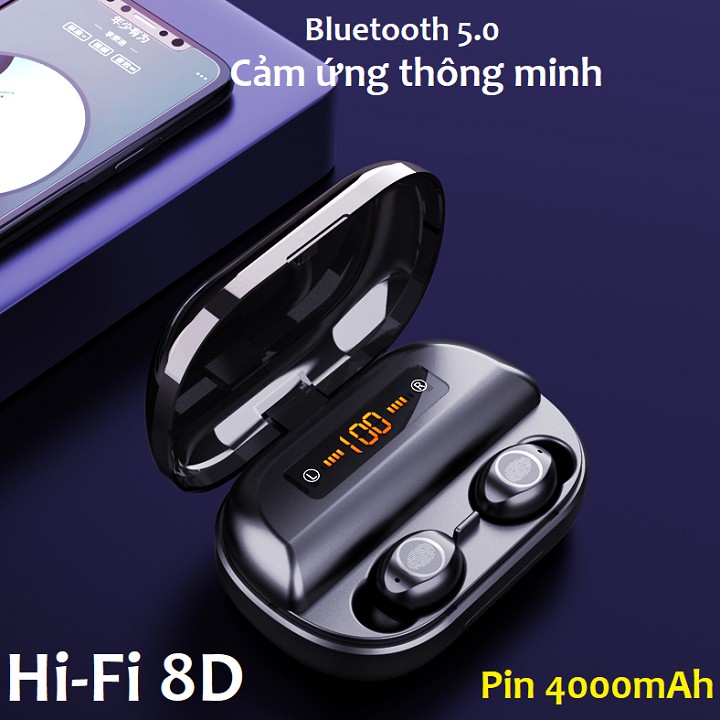 Tai Nghe Bluetooth 5.0 True Wireless Vinetteam V12 Điều Khiển Cảm Ứng Hỗ Trợ Nghe Đơn Hoặc Đôi 2 Bên Tai Với Micro HD Chống Ồn Dock Sạc 4000mAh Kiêm Sạc Dự Phòng – Hàng Chính Hãng