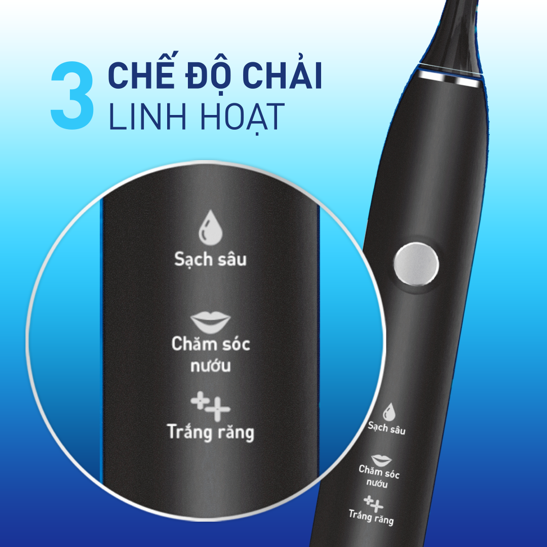 Bàn Chải Điện P/S S100 PRO Trắng Răng Công Nghệ Sóng Âm Đen Nhám Chải Sạch Mảng Bám Tới 10X 1 Bộ