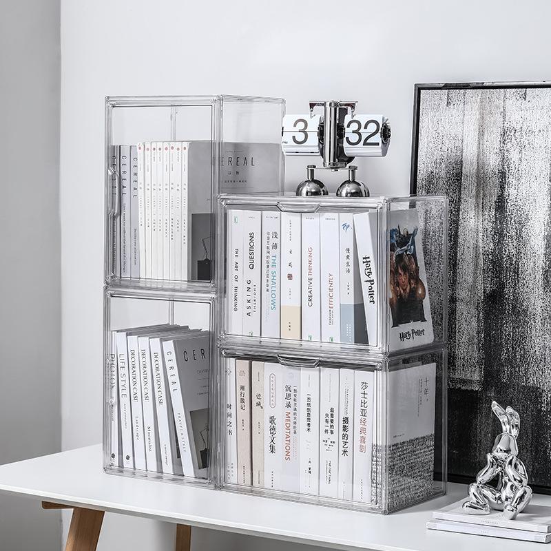 Phong cách mới nhất hộp lưu trữ sách sách giáo khoa học sinh hộp lưu trữ sách giáo khoa theo chiều ngang và chiều dọc chồng lên nhau theo chiều dọc hộp sách trong suốt chống bụi hoàn thiện giá đỡ giỏ
