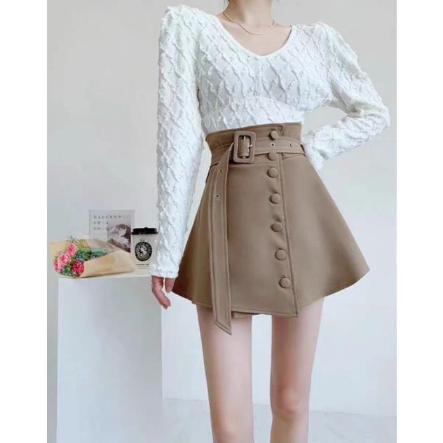 Chân váy khaki cài nút bọc thắt lưng, chân váy kaki siêu dày đẹp