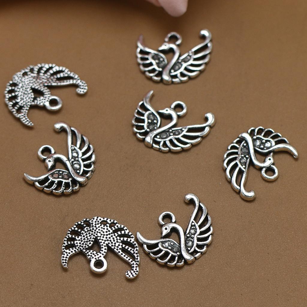 50x Charms Swan Animal Pendant Vintage Silver Crafts DIY Jewellery Making