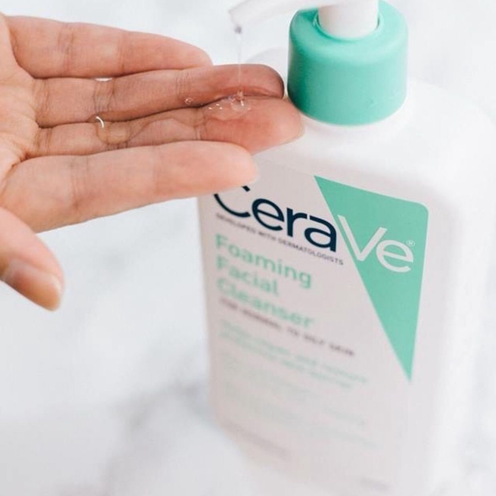 Sữa rửa mặt CeraVe dành cho da thường và da dầu CeraVe Foaming Facial Cleanser 473ml Bản Mỹ