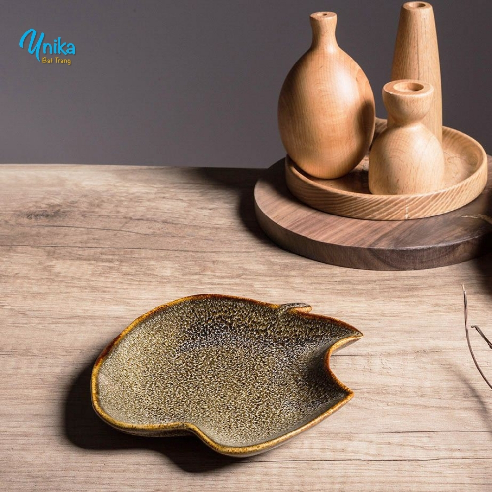 Đĩa táo cắn dở men gấm vàng (4 size) - Khay hình quả táo men hỏa biến - Gốm Unika Bát Tràng